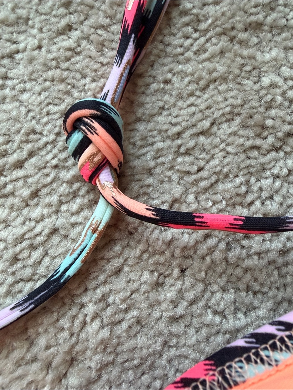 Victoria's Secret Neon Coral & Multicolor Ikat Triangle Bikini - Picture 8 of 9